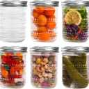 Mason Jars 16 Oz with Lids 6 Packs, Vintage Wide Mouth Glass Canning Jar for Pickling, Fermenting, Storing, Canning, Home Decor, Salad Jam and DIY Crafts