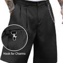 PLEPAN Men's Baggy Wide Leg Casual Shorts Pleated Dress Business Elastic Waist Summer Shorts with Pockets (Black, XL)