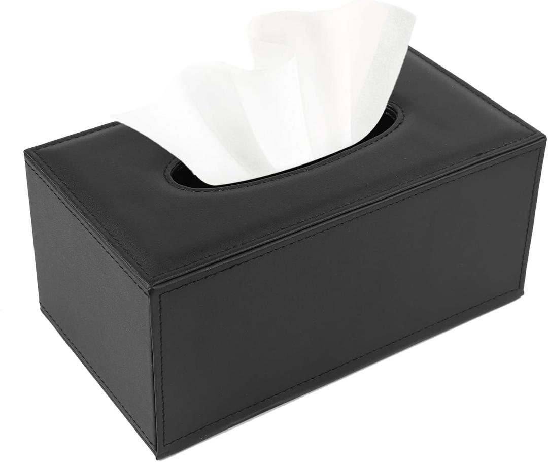 PU Leather Tissue Box Cover,Rectangular Tissue Box Holder with Magnetic Closure at The BottomUsed for Bathroom Vanity Countertop Night Stands Bedroom Desk and Offices (9.8*5.5*4.3 Inch, Black)