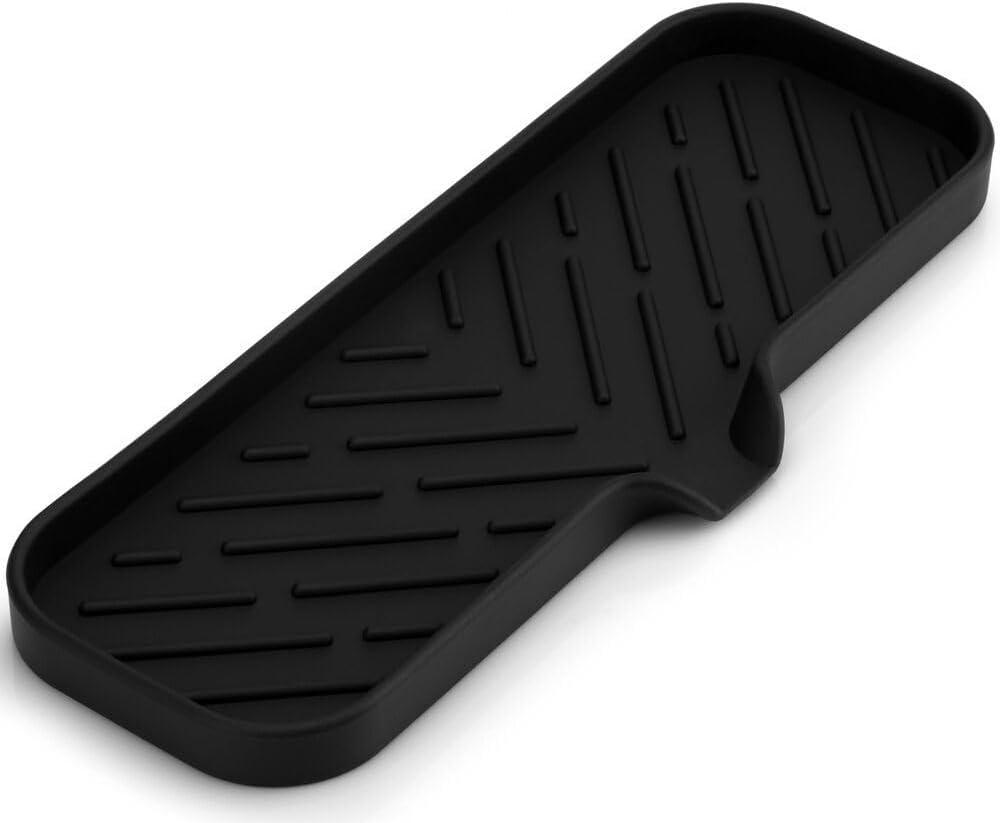 Zulay Kitchen Large Silicone Sponge Holder (12x4)  Flexible Sink Organizer Tray for Kitchen & Bathroom  Multipurpose Soap Dish for Sponges, Makeup, Trinkets & More (Black)