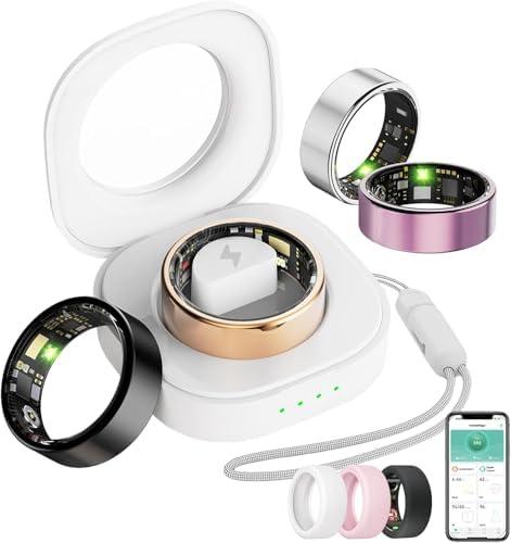 Oucscru Smart Ring for Women Men, Health Tracker with Heart Rate/Blood Oxygen/Blood Pressure/Sleep Monitoring/Step Counting, IP68 Waterproof Fitness Ring, No App Fees for iPhone & Android (Black, 6#)