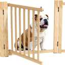 23.7" H Wood Freestanding Dog Gate with Door, Paint-Free Nature Wood Dog Gates Indoor, Pet Gate Indoor for Doorway, Pet Fence for Stairs- 3 Panels