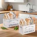 2 PC Wooden Utensil Holder,With 4-Compartments size*1 + 3-Compartments size*1 Extra Large Kitchen Counter,Cooking Spatula Organizer,Farmhouse Decor, Rustic Cooking Utensil