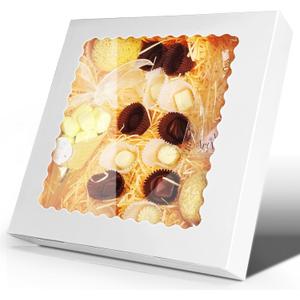 BOPLYBAY 15 Pack 10x10x2.5 Inch Bakery Boxes with Window, AutoPopup White Pastry Boxes for Cakes, Pies, Donuts & Muffins, FoodSafe Disposable Dessert Boxes for Home Baking, Parties & Small Business