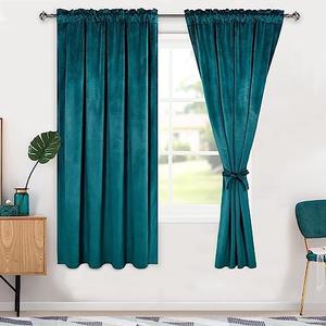 Hiasan Teal Velvet Curtains 72 inches-Blackout Thermal Insulated Solid Soft Curtains for Bedroom Living Room Rod Pocket Room Darkening 2 Panels Window Drapes with Tiebacks, 52W x 72L