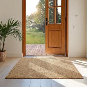 Softlife Rugs for Entryway 2x3 ft Door Mat Faux Jute Rug Dirt Trapper Small Bathroom Rug Washable Kitchen Mat Modern Farmhouse Carpet for Front Porch Bathroom Kitchen Bedroom, Brown