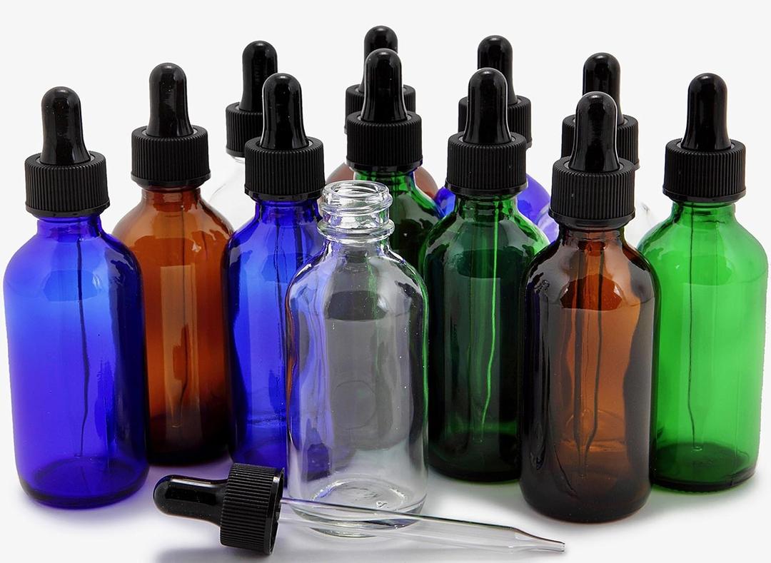 Vivaplex, 12, Assorted Colors, 2 oz Glass Bottles, With Glass Eye Droppers