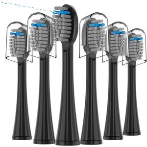 6 Pack Replacement Flossing Toothbrush Heads for Waterpik Sonic Fusion - Compatible with SF-01/SF-02/SF-03/SF-04 - Black with Caps