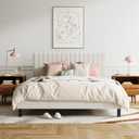 Full Size Upholstered Platform Bed Frame, Modern Beige Fabric Bed with Vertical Tufted Headboard, No Box Spring Needed, Sturdy Slat Support for Bedroom, Easy Assembly(Beige, Full)