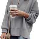 Imily Bela Womens Tunic Sweater Fall Long Sleeve 1/4 Zip Pullover Sweaters Oversized Slouchy Ribbed Knit Sweatshirt with Slit (XX-Large, Gray)