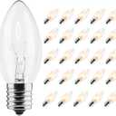 25 Pack C9 Bulbs Clear Replacement Bulbs Incandescent, C9 Christmas Light Bulbs for Christmas String Light, E17 Intermediate Base, 7 Watt, Clear