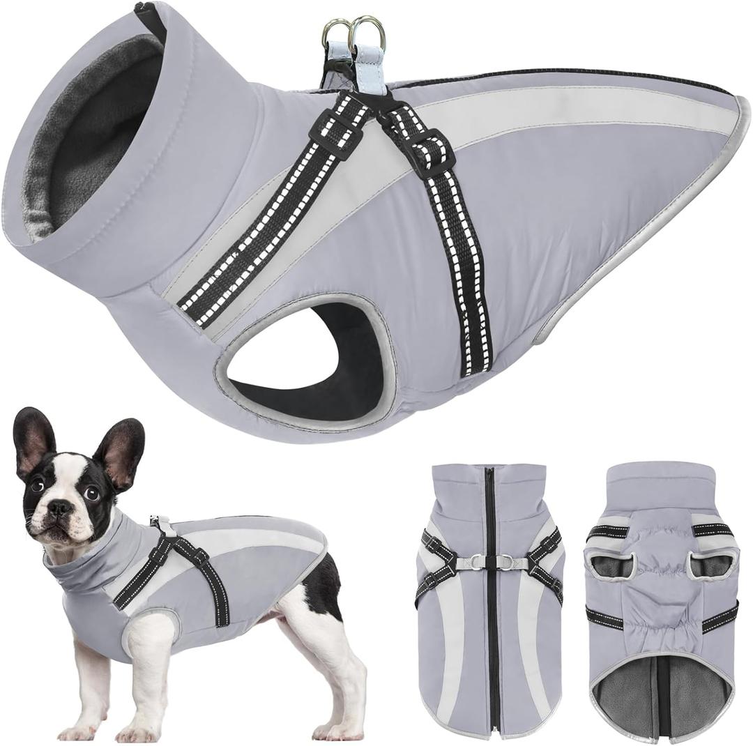 Mosucoirl Warm Dog Coats Vest, Waterproof Dogs Jacket Reflective Fleece Pet Winter Cold Weather Coat Dogs Clothes Cozy Snow Jackets Outfits for Small Medium Large Dogs Puppy (Grey, XL)