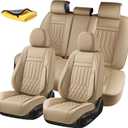 Universal 5-Seater Waterproof Breathable Nappa Leather Car Seat Covers Full Set, Fit for Front Rear Seats, Compatible with Hy-undai Sonata, To-yota Camry, Fo-rd F-150, Fit Most Sedans SUV Beige