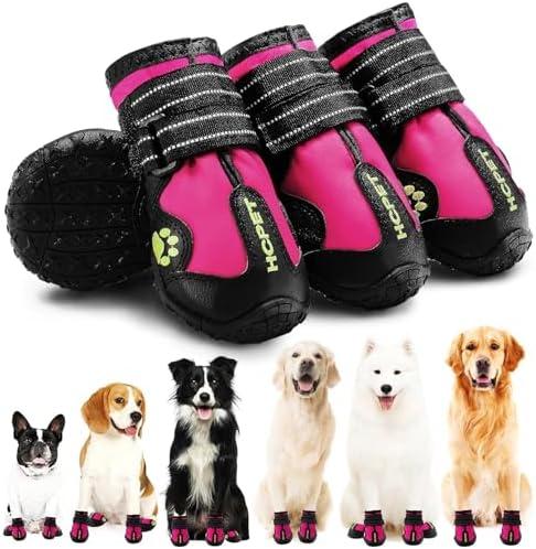 Hcpet Dog Shoes, Dog Boots for Small Dogs, Waterproof Medium Dog Booties Paw Protector for Summer Hot Pavement, Winter Snowy Day, Outdoor Walking, Indoor Hardfloors Anti Slip Sole Pink Size 1