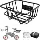 ANZOME Electric Scooter Basket & Bike Handlebar Bag Stable Metal Wire Carrier with Cargo Net & Rainproof Cover Front/Rear Rack Attachment for Commuting, Groceries, & Pet Transport (Black), Medium