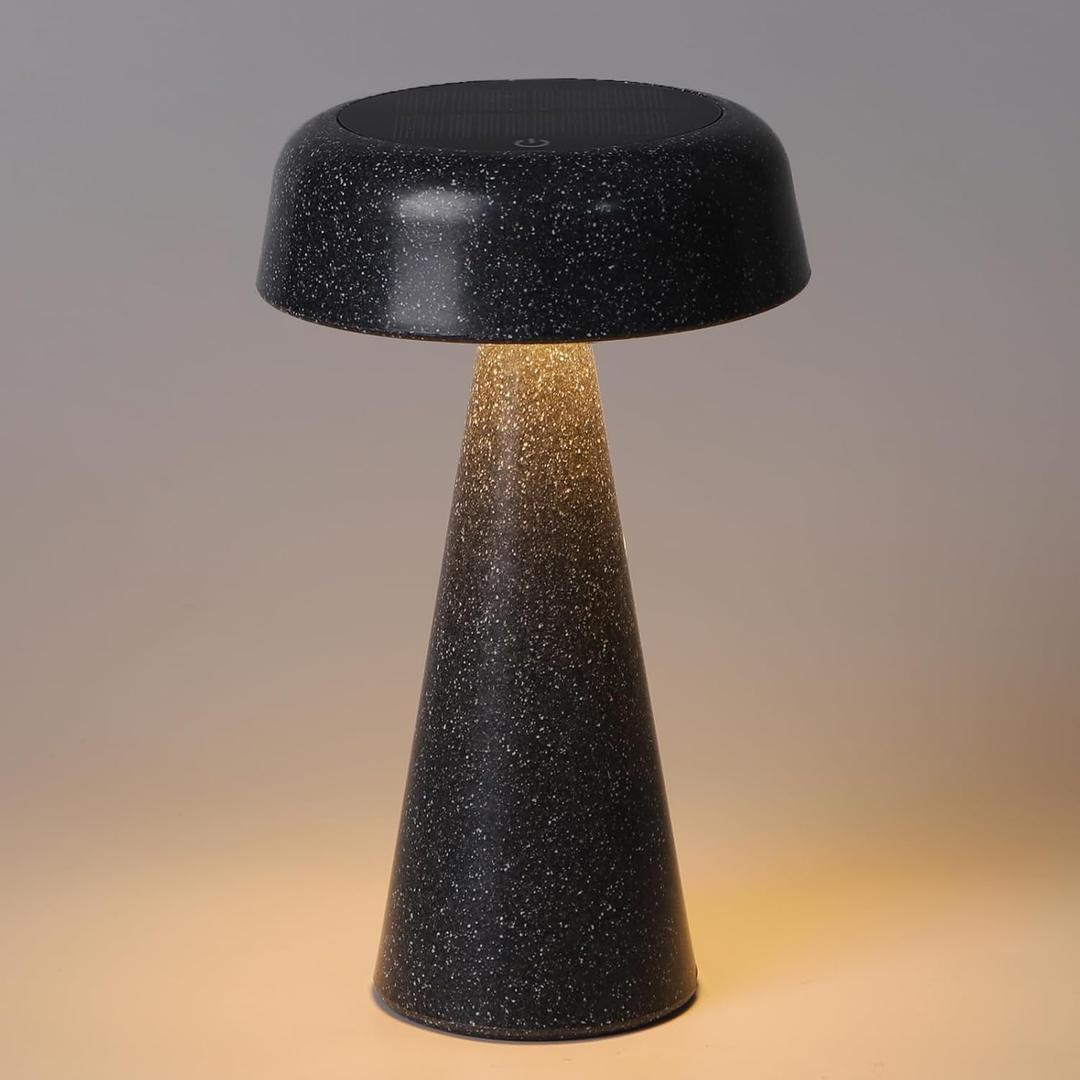 Solar Cordless Mushroom Lamp Rechargeable, Portable Battery Table Lamp Waterproof, Touch Dimmable Night Light for Home/Patio/Dinning/Outdoor (Gypsophila Black - Solar)