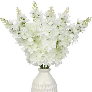 DILATATA White Delphinium Artificial Flowers, 6pcs Artificial Larkspur Flower 17.5'' Fake Delphinium Flowers Silk Flowers for Home Decor, DIY Floral Centerpieces for Tables