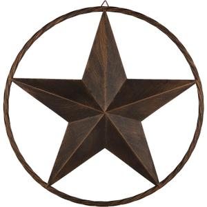 EBEI Metal Barn Star Circle Rustic Style Decorative 24" Vintage Texas Lone Star Dark Brown Western Home Wall Decor