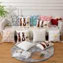 Easter Pillow Covers 18x18 inch Set of 2 Easter Decorations Brown Rabbit Embroidery Throw Pillows for Bedroom Sofa Couch Holiday Home Farmhouse Decor