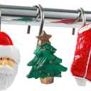 3 x Two Fish Home Fashions Set of 12 Decorative Christmas Tree Resin Shower Curtain Hooks, Christmas Tree Resin Curtain Rings Pack of 12 (Xmas Tree)