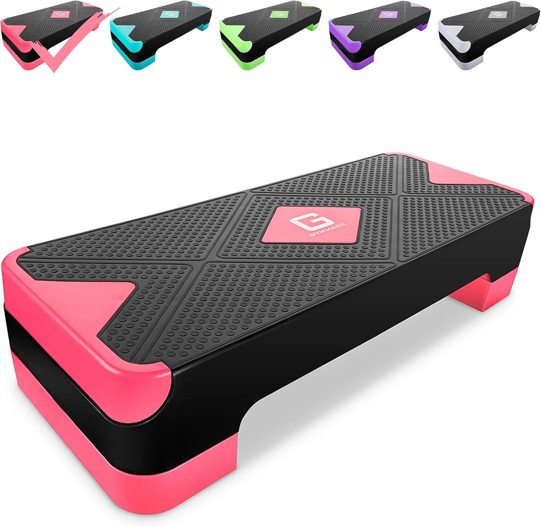 Adjustable Workout Aerobic Stepper, Aerobic Exercise Step Platform with 2 Risers, Exercise Step Deck for Fitness, 26.5" Trainer Stepper with Non-Slip Surface Home Gym & Extra Risers Options (Pink&Black)