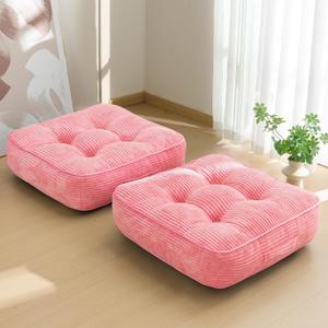 HIGOGOGO 6" Extra Thick Floor Pillow Cushion for Adults, Meditation Cushion Pillow, Large Square Floor Sitting, Tufted Corduroy Cover, for Tatami Living Room or Yoga, 22x22 Inch, 2Pack, Pink