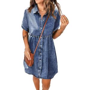 Women's Denim Dress for Women Cute Blue Babydoll Denim Shirt Dress Denim Dress with Pockets