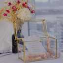 Glass Wedding Card Box with Slot, Large Clear Card Box Gold Brass Gift Card Storage Box Perfect for Wedding Receptions, Birthday Party, Bridal Shower Greeting Card Organizer