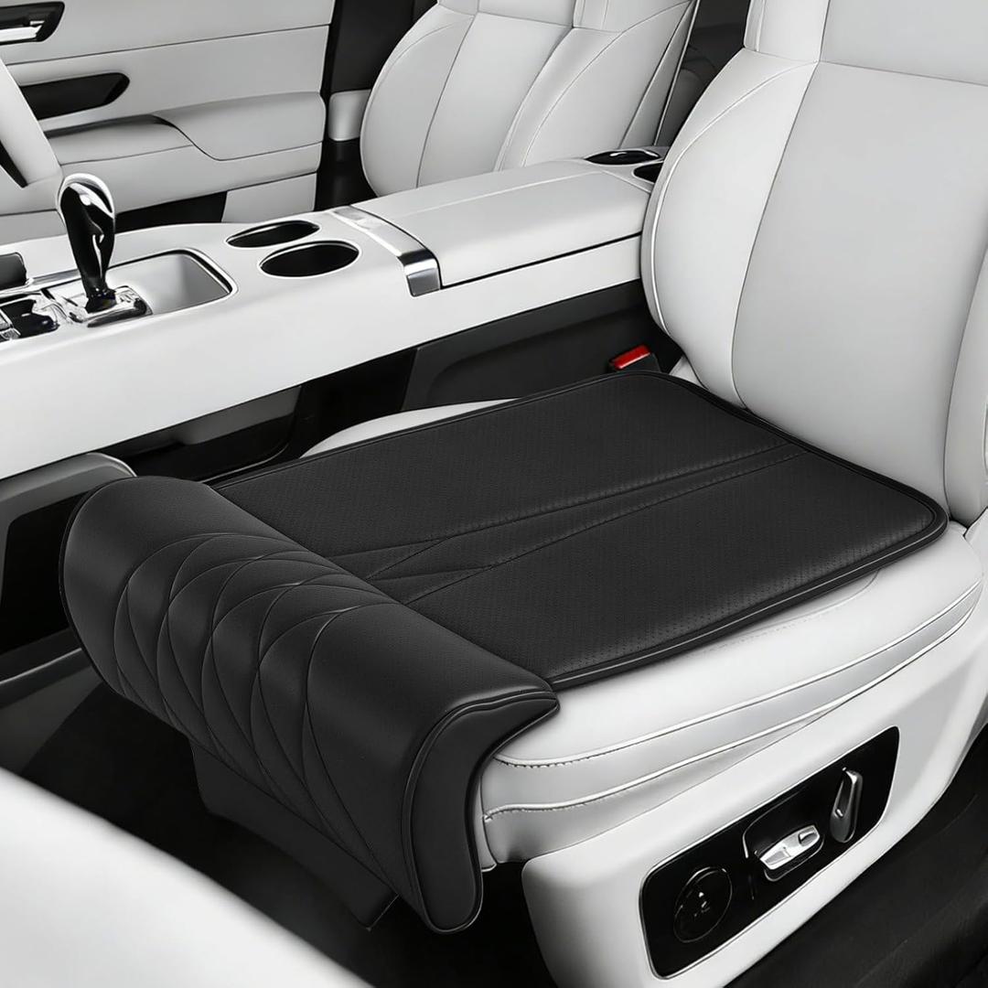 Car Seat Leg Extender Support Pad, Leather Leg Rest Pillow W/Breathable Perforations & Memory Foam, Anti-Wrinkle Surface Universal Car Seat Cushions Fit for Most Vehicles, Chairs, Black