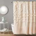 Lush Decor Lucia Shower Curtain - Fabric, Ruched, Floral, Textured Vintage Chic, Farmhouse Style Design, 72 x 72, Ivory