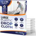6 Pack 12 x 9 ft Extra Large Painter's Drop Cloth - Light & Durable Dust Cover - Clear Plastic Sheet - Paint Drop Cloth - Plastic Floor Protector (0.4 Mil - 6 Pack)
