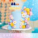 Threehoney 63 Pcs Blue Dog Cake Toppers with Balls Cake Picks and Daisy Flowers for Birthday Decoration Groovy Pastel Cupcake Inserts Hippie Wedding Party Supplies(Happy Birthday)