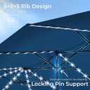 SUPERJARE 15ft Large Patio Umbrella with Base included, Double Sided Outdoor Umbrella with Solar Lights, Pool Umbrella with Fade Resistant Canopy for Deck, Porch, Yard, Balcony, Navy Blue