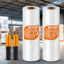 Stretch Film Shrink Wrap for Moving Supplies (15inch, 2 Pack) x 1000ft, Industrial Strength Plastic Wrap Stretch Roll for Pallet Wrapping Shipping Moving Boxes Storage Furniture with Handles, Clear