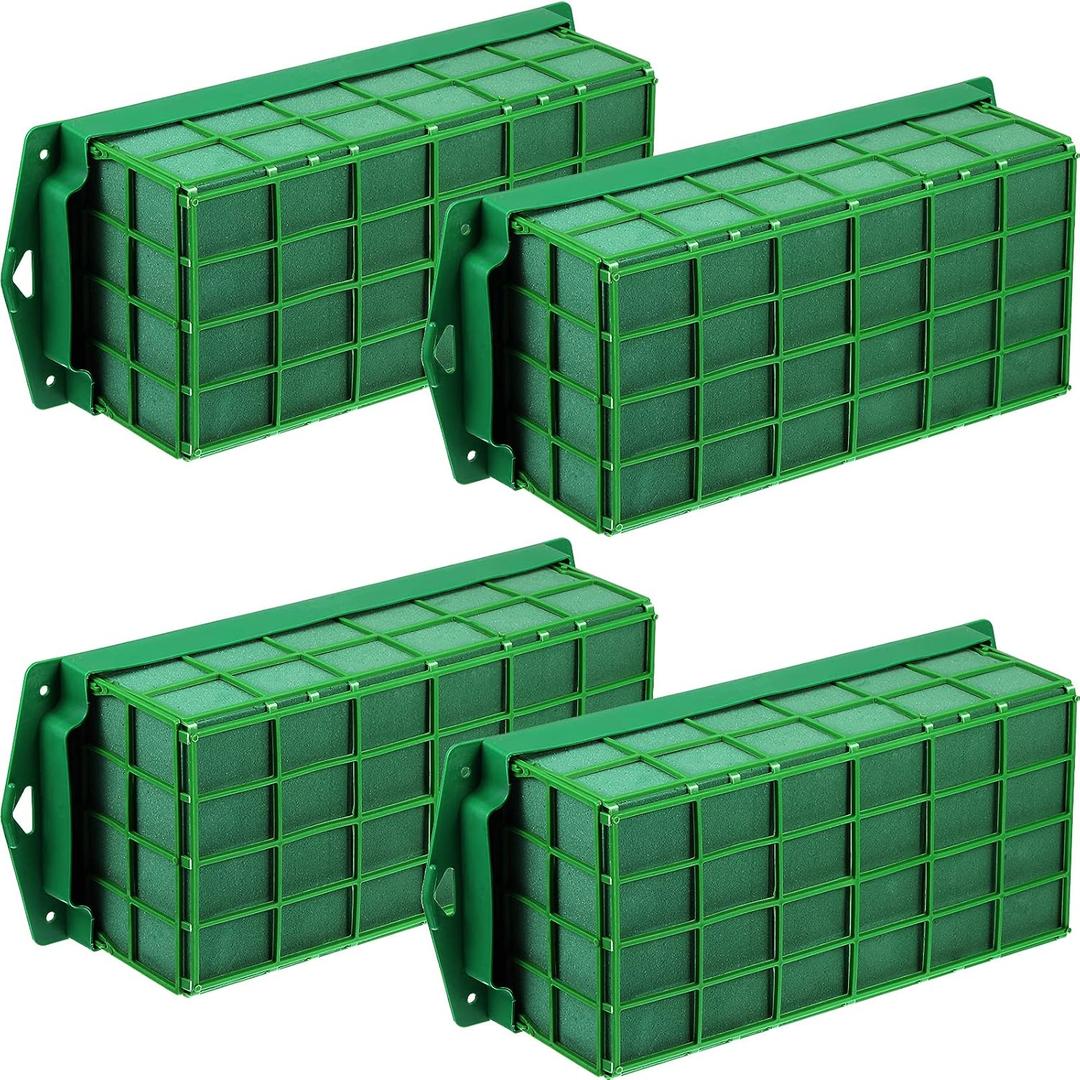 Boao 4 Pieces Floral Foam Cage Holder with Floral Foam for Fresh Flowers Cage Bowl for Table Centerpiece Flower Arrangement, Rectangle, 11.8 x 4.7 x 3.1 Inch