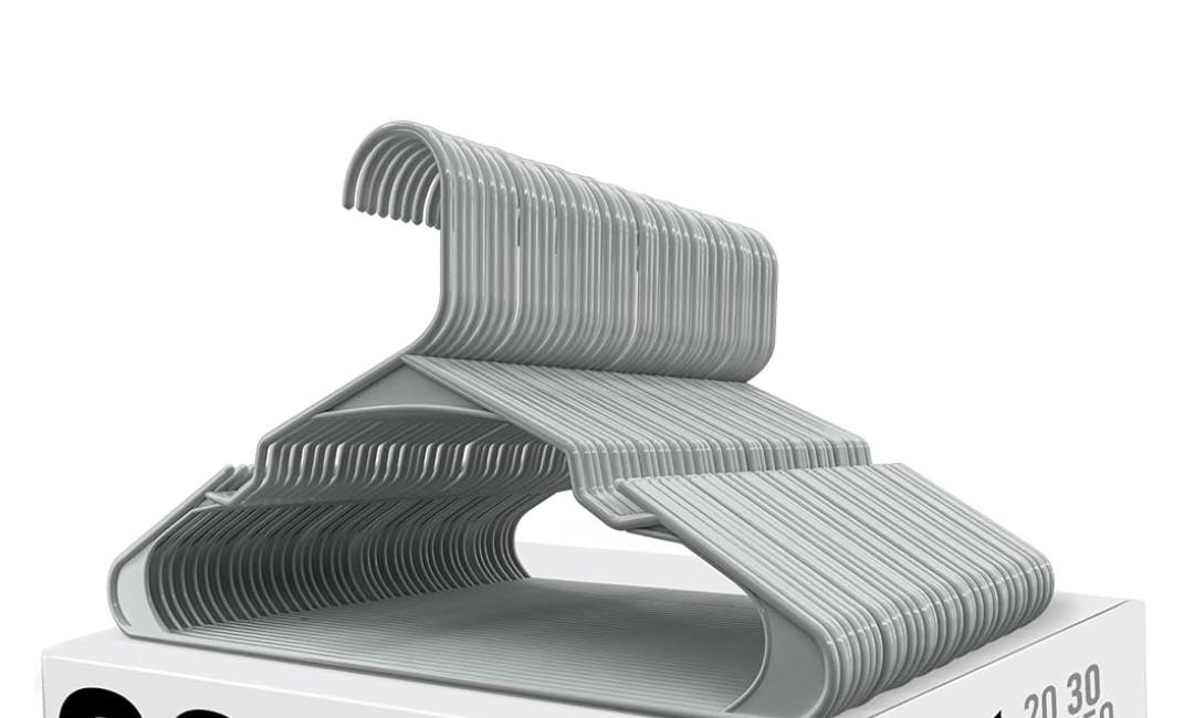 Home Plastic Hangers 30 Pack - Perfect Space Saving Clothes Hanger - Durable and Strong - Perfect Closet Organizers with Shoulder Grooves (Grey)