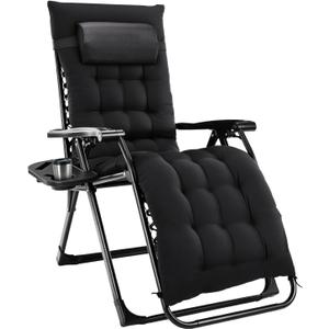 Simple Deluxe Zero Gravity Chair, Premium Outdoor Lawn Folding Lounge Recliner with Removable Pad & Headrest & Side Cup Holder Tray for Indoor and Outdoor, Black