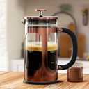 BAYKA 21 Ounce 0.6 Liter French Press Coffee Tea Maker Small, Heat Resistant Thickened Borosilicate Glass Stainless Steel Single Serve Brewer, Cold Brew Percolators, Cafetera Teapot, Copper
