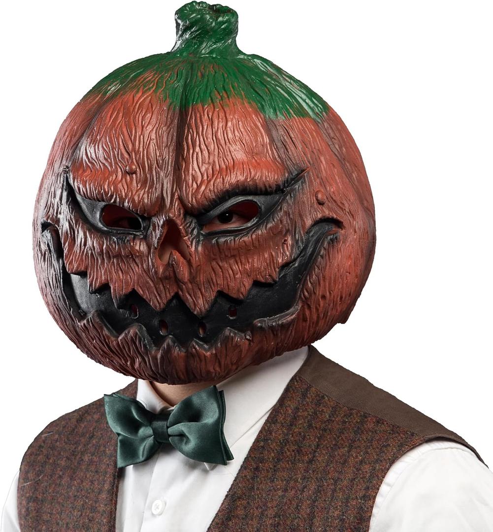 CreepyParty Deluxe Novelty Halloween Costume Party Props Latex Pumpkin Head Mask (Pumpkin)