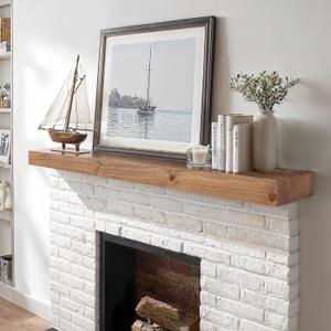 48 Solid Fireplace Mantel, Rustic Floating Wooden Shelf, Wall Mounted Mantel with Invisible Iron Bracket, Dark Oak