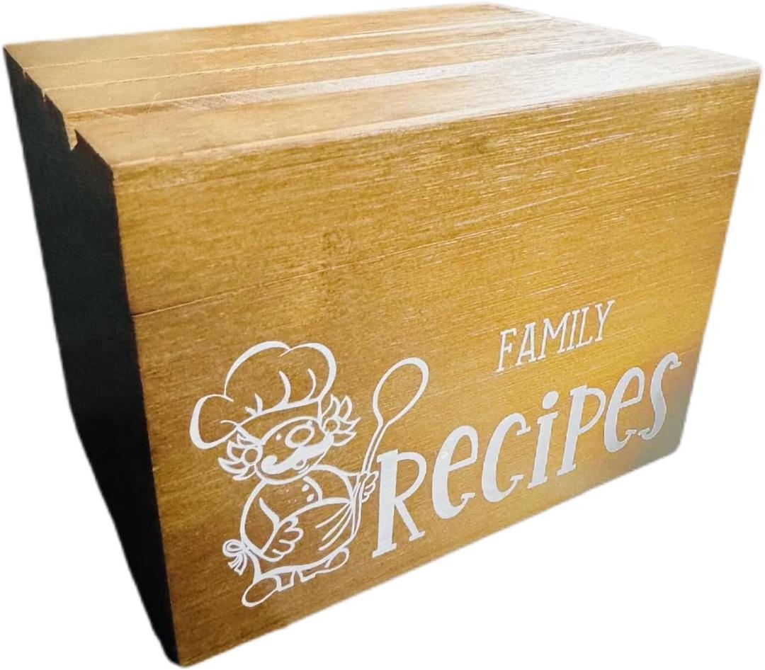 Brown Rustic Recipe Box with 100 Cards and Dividers | Rectangular Wooden Recipe Box | Flip Top Closure | 6x4.9x1.8 inches | Housewarming Gift