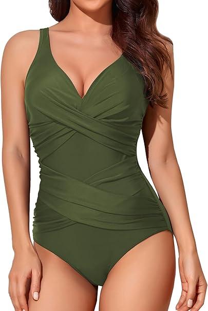 Smismivo Women's Tummy Control Push Up Swimsuit with Retro Slimming Ruffles One Piece Swimwear Swimsuits for Women
Large