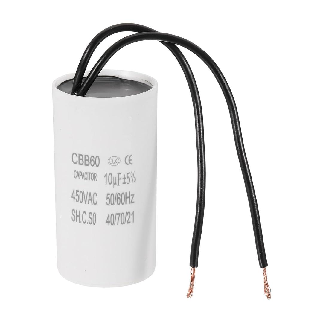 PATIKIL 10uF CBB60 Running Capacitor with 2 Wires, AC 450V Start Up Motor with Frequency of 50Hz/60Hz for Refrigerators, Washing Machines, Water Pumps, Air Compressors Pumps