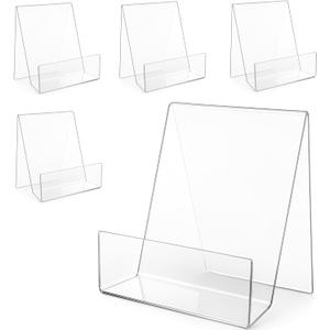 Large Acrylic Book Stand for Display - 5 Pack Heavy Duty Clear Easel Holder for Textbooks, Cookbooks & Art - 8x8x4 Inch Sturdy Tabletop Stand for Heavy Books, Vinyl Records & Wedding Guest Books