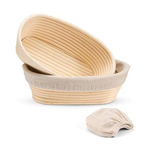 E-far Bread Proofing Basket Set of 2, 10 Inch Oval Dough Bowls for Rising, Sourdough Bread Baking Supplies with Liners for Home and Professional Baking