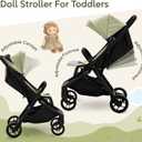 Baby Doll Compact Travel Stroller for Girls, Folding Doll Stroller with Canopy, 31" Tall Lightweight Toy Doll Pram for Bigger Kids, Realistic Pretend Play, Fits All Dolls (Olive Green)