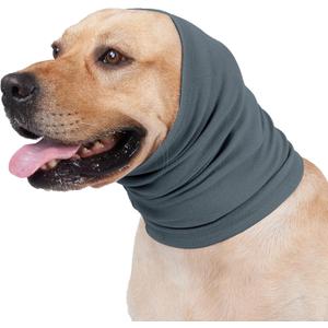 Calming Hoodie for Dogs - Stretchy Dog Ear Cover, No Shake Anxiety Head Wrap Quiet Ears, Pet Snoods for Thunder, Lightning, Fireworks, Vet Visits, Grooming, Rabbit Plush Fabric, Light Blue L