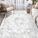 RELEANY Area Rugs 5'x7' Washable Non-Slip, Floral Vintage Distress Print Pattern Medallion Carpet for Living Room Bedroom Dining Room, White Gray, Light Grey