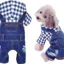 SILD Pet Denim Jumpsuit Dog Jeans Hoodies Cool Blue Coat Medium Dogs Classic Jacket Puppy Blue Vintage Washed Vests, Medium, Blue