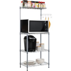 Mind Reader Microwave Rack with Storage, Bakers Rack, Utility Shelf, Kitchen, Metal, 21.25"L x 13.5"W x 50"H, Silver